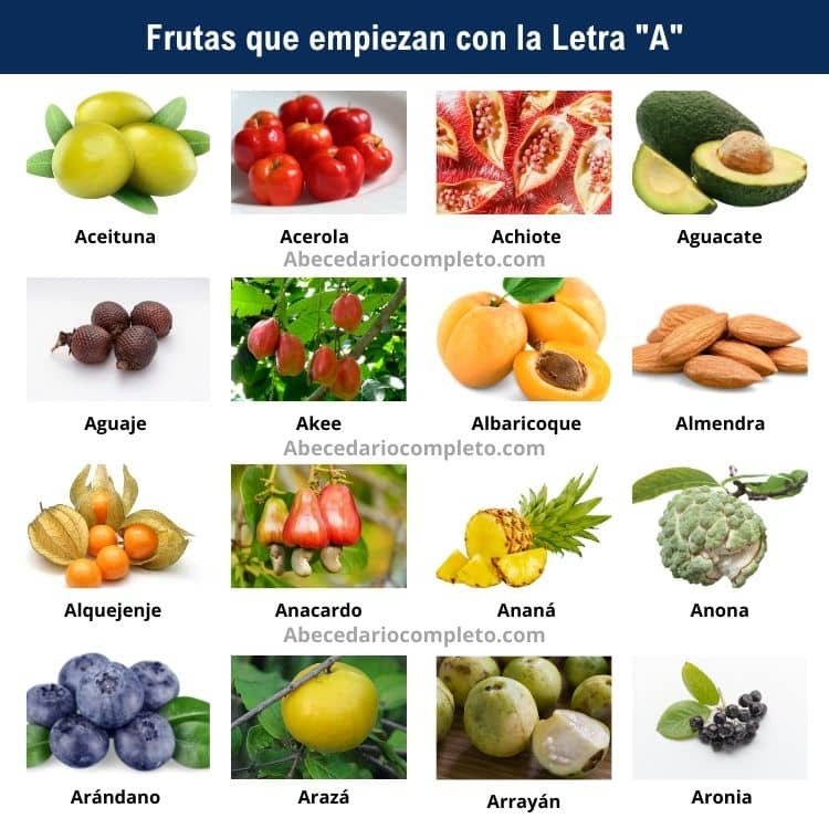 Frutas que empiezan con A - Lista completa