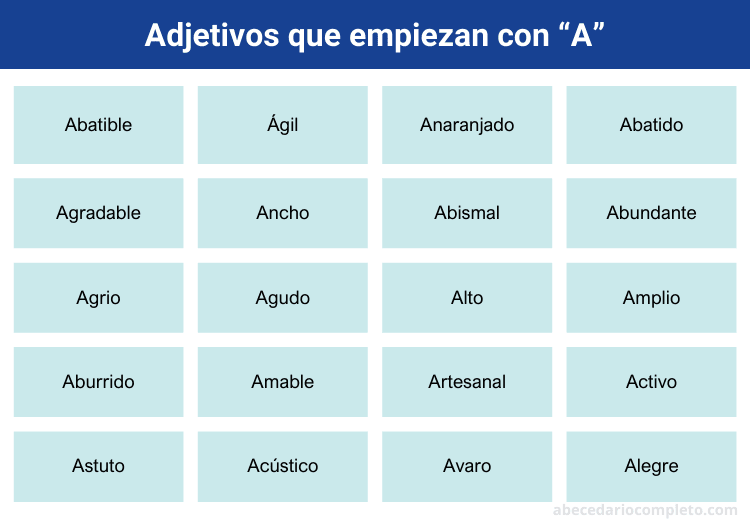 Adjetivos que empiezan con A