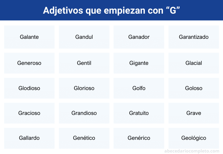 Adjetivos que empiezan con G