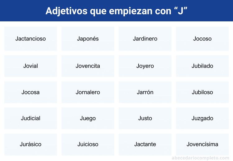 Adjetivos que empiezan con J